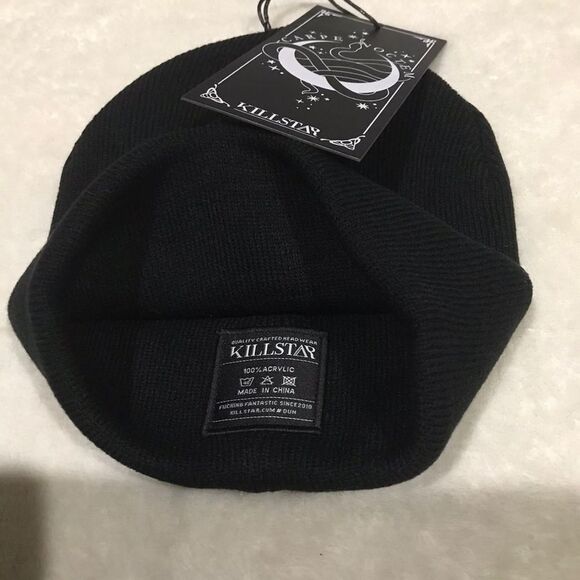Killstar Pentagram Beanie – Black Acrylic Knit, White Embroidery, Unisex Hat - Picture 5 of 5